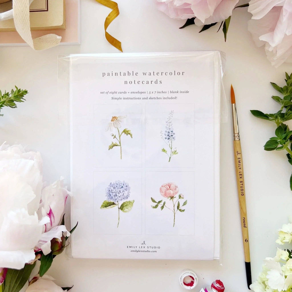 Garden flowers paintable watercolor notecard set
