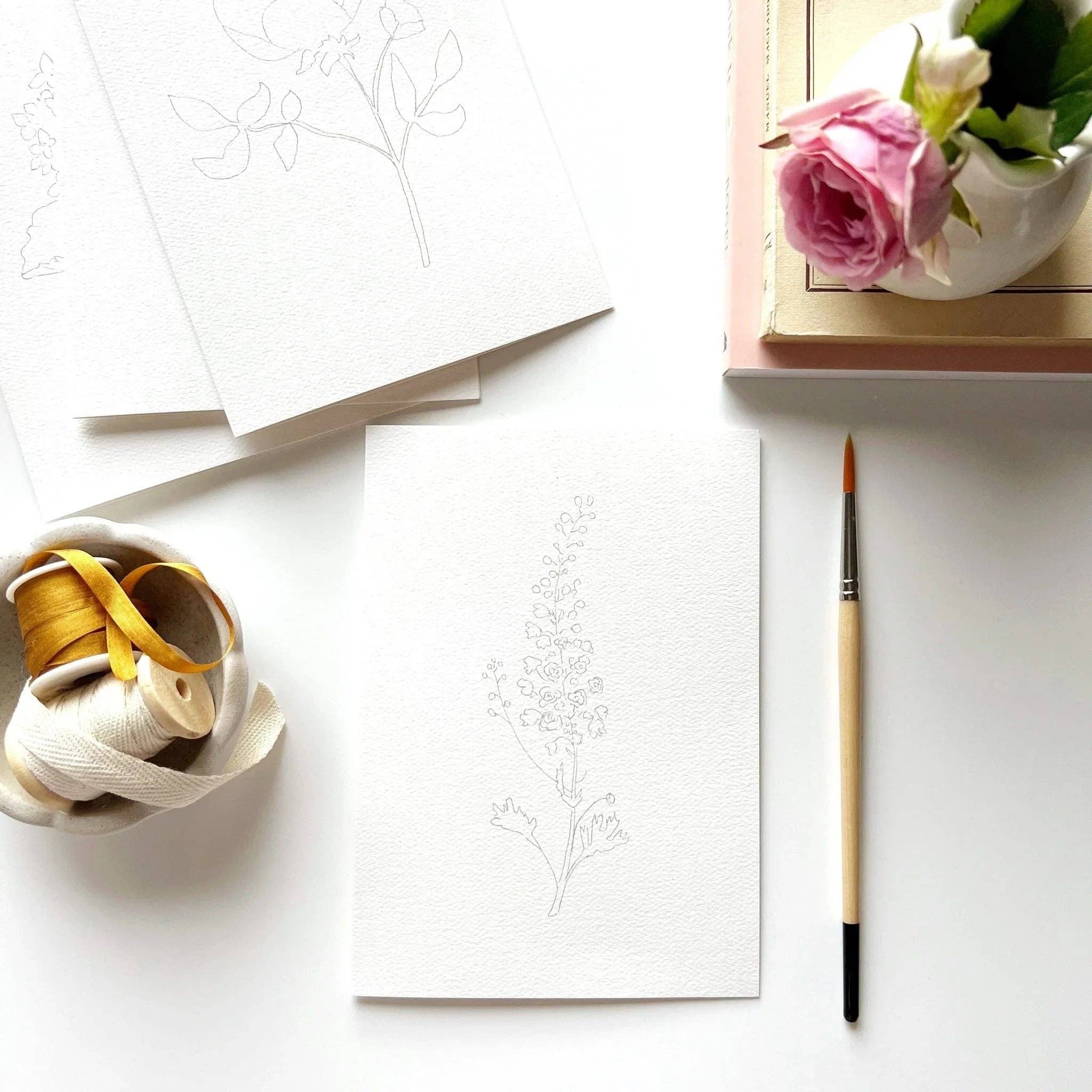 Garden flowers paintable watercolor notecard set