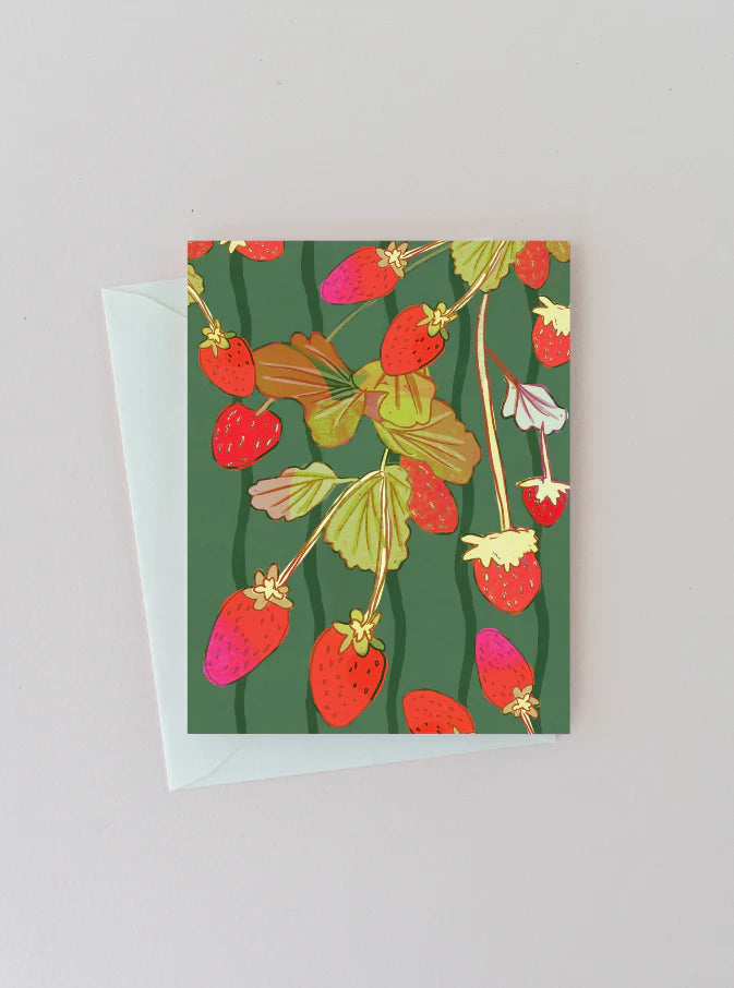 Blank Botanical Note Card - Strawberries